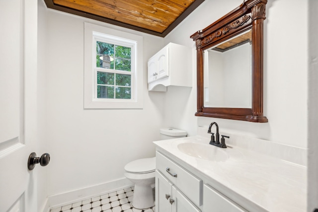 bathroom featuring wood ceiling, vanity, and toilet