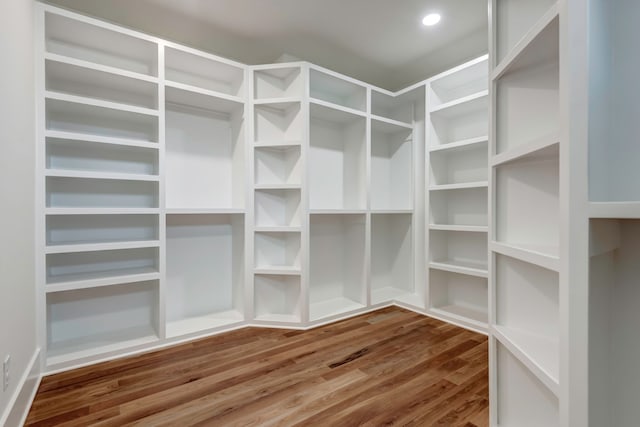 walk in closet with wood-type flooring