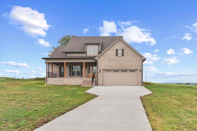 view of front of home with a front lawn and covered porch