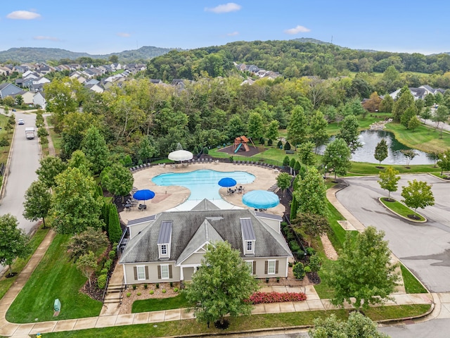 aerial view with a water view