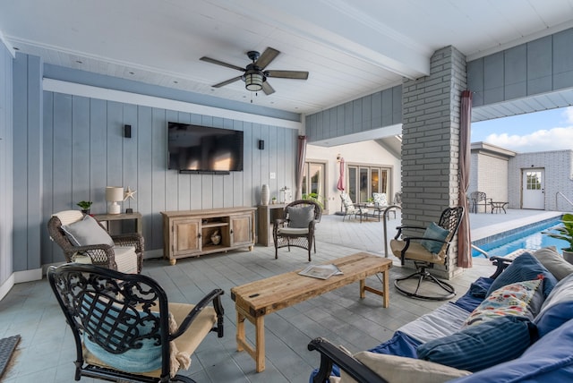 view of patio / terrace featuring ceiling fan and an outdoor hangout area