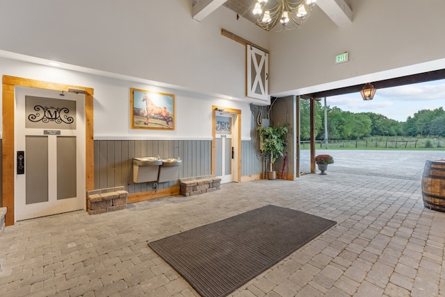 interior space with wooden walls