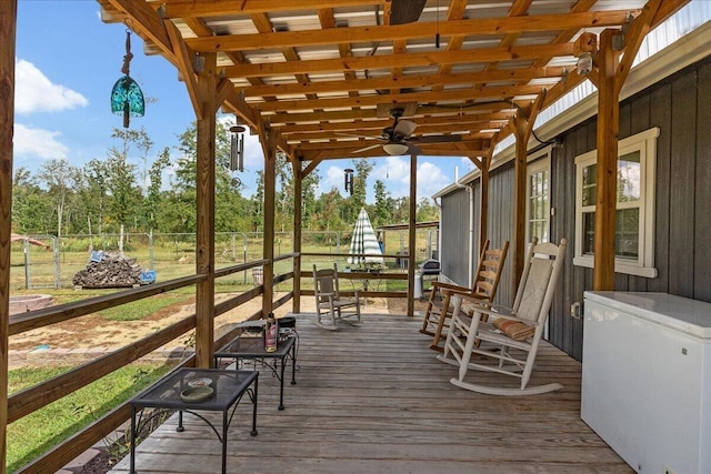 wooden terrace with ceiling fan