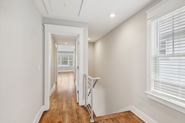 corridor with light wood-type flooring