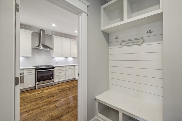 mudroom with dark wood-type flooring