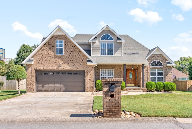 view of front facade featuring a garage and a front lawn