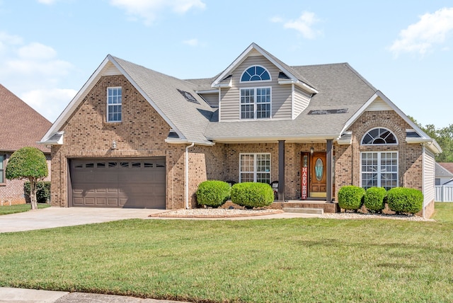 view of front facade featuring a garage and a front yard