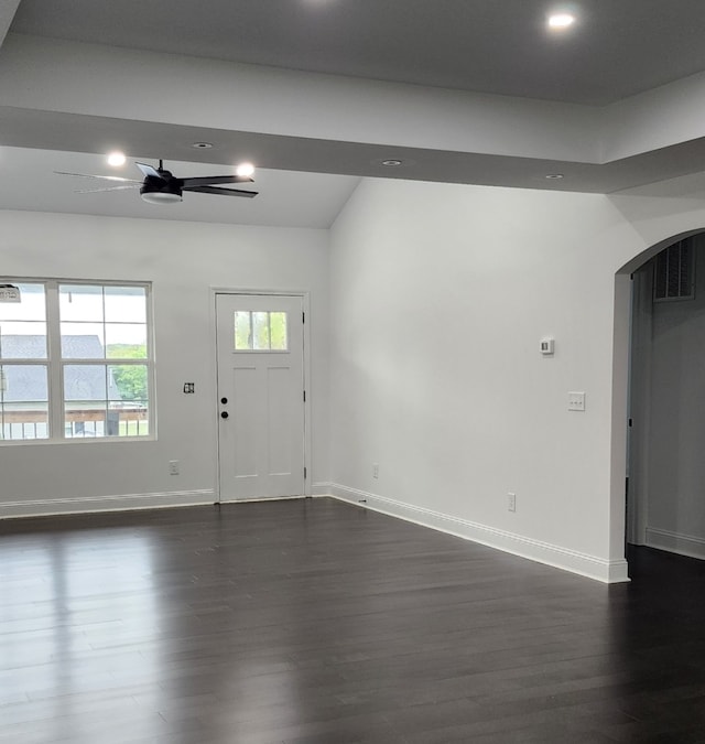 entrance foyer with ceiling fan and dark hardwood / wood-style floors