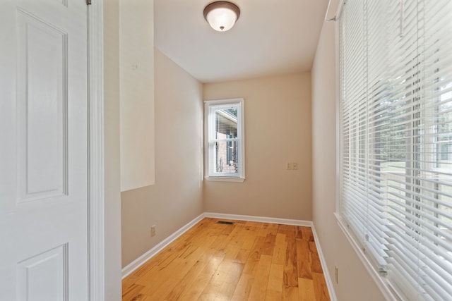 empty room featuring a healthy amount of sunlight and light hardwood / wood-style flooring