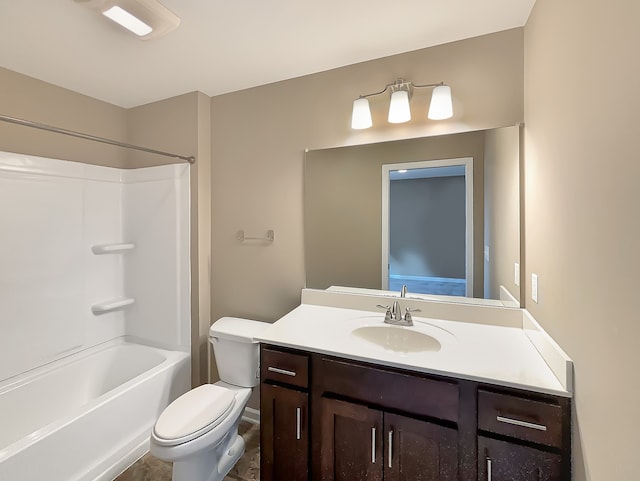 full bathroom featuring vanity, toilet, and shower / washtub combination