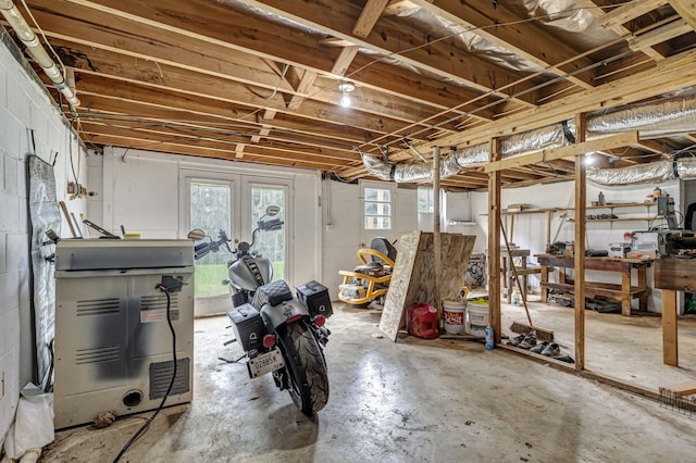 basement featuring french doors