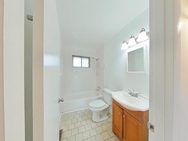 full bathroom with vanity, bathtub / shower combination, toilet, and tile patterned floors