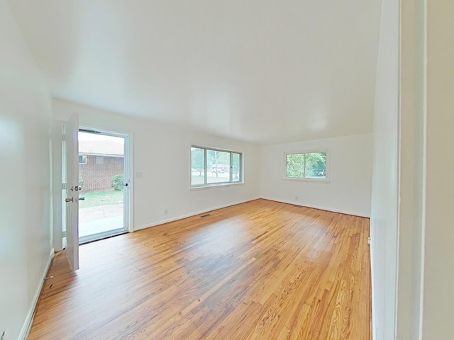 empty room with light wood-type flooring and a wealth of natural light