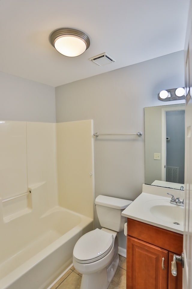 full bathroom with vanity, tile patterned flooring, toilet, and shower / bathing tub combination