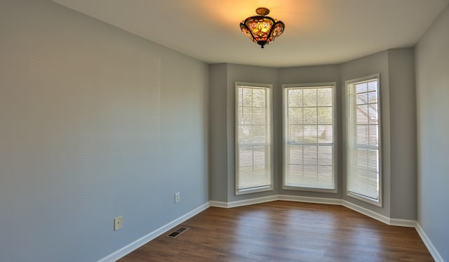 unfurnished room with dark wood-type flooring