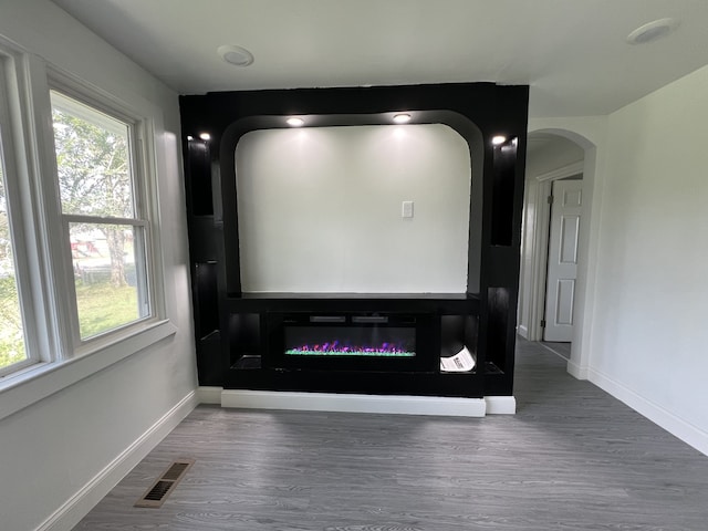 interior space with dark hardwood / wood-style floors