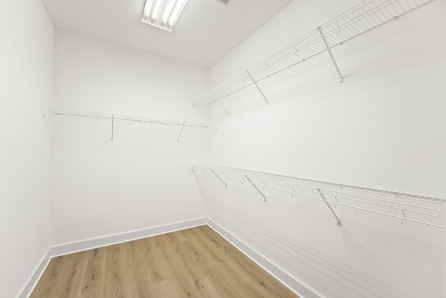 walk in closet with wood-type flooring