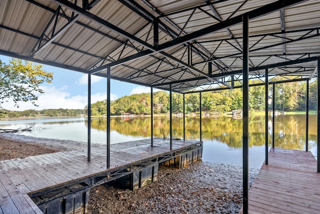 dock area with a water view