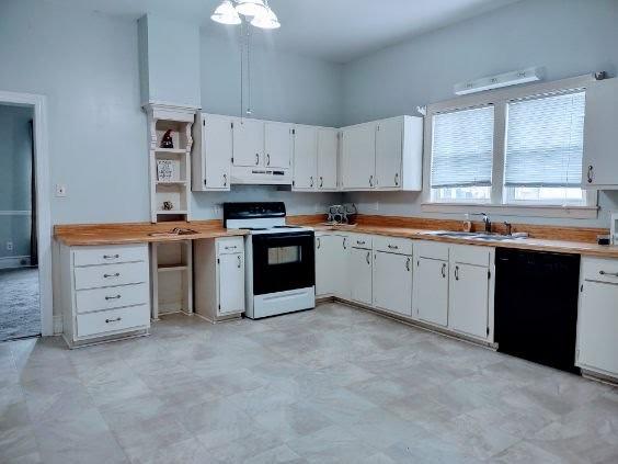 kitchen with white cabinetry, sink, range with electric stovetop, and dishwasher