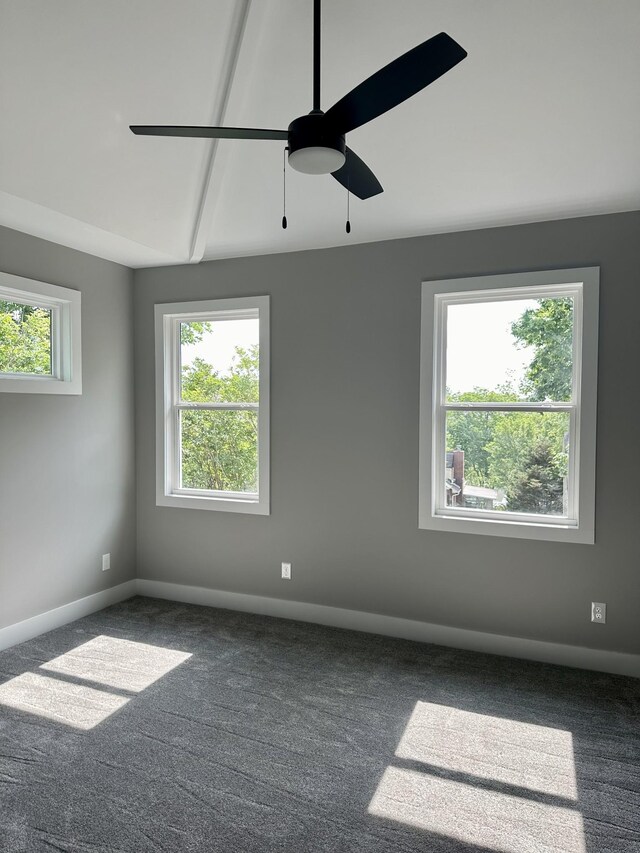 unfurnished room with ceiling fan, carpet, and plenty of natural light