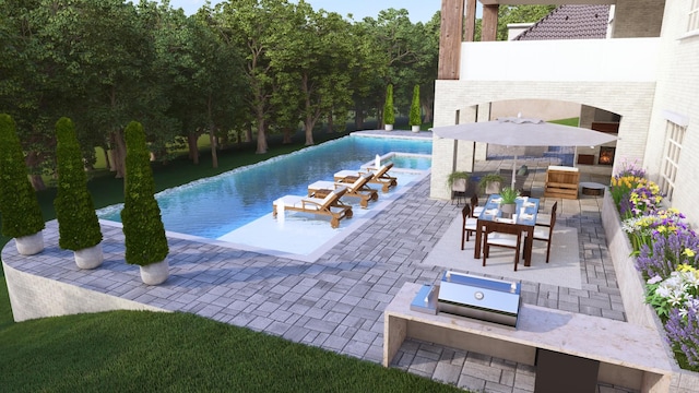 view of pool featuring area for grilling and a patio area