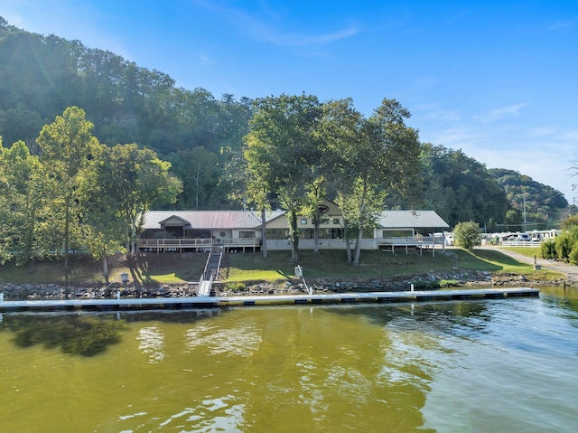 view of dock with a water view