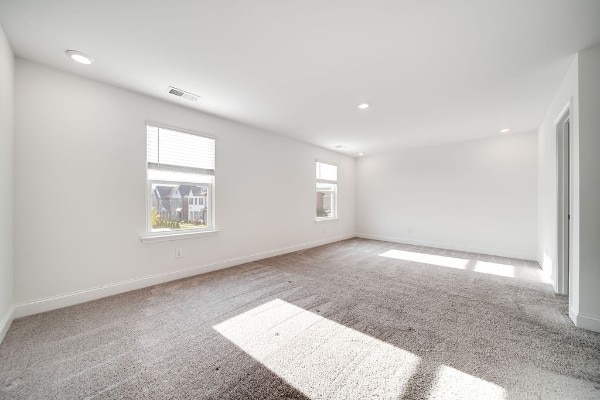 unfurnished room featuring light carpet