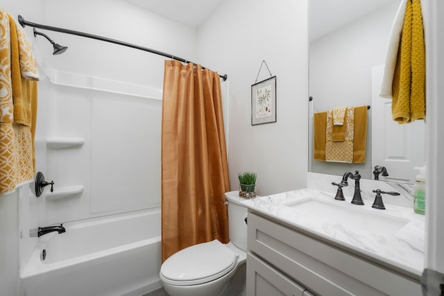 full bathroom featuring vanity, toilet, and shower / bath combination with curtain