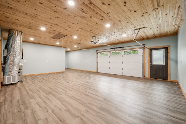 interior space featuring wooden ceiling and light hardwood / wood-style floors