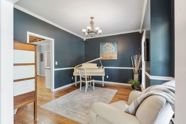 4115 Chancellor Dr, Thompsons Station, TN 37179 - office with baseboards, ornamental molding, wood finished floors, and a notable chandelier