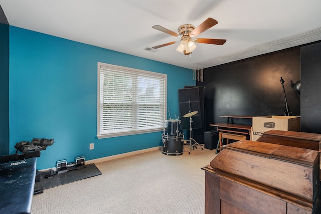 bedroom featuring carpet and ceiling fan