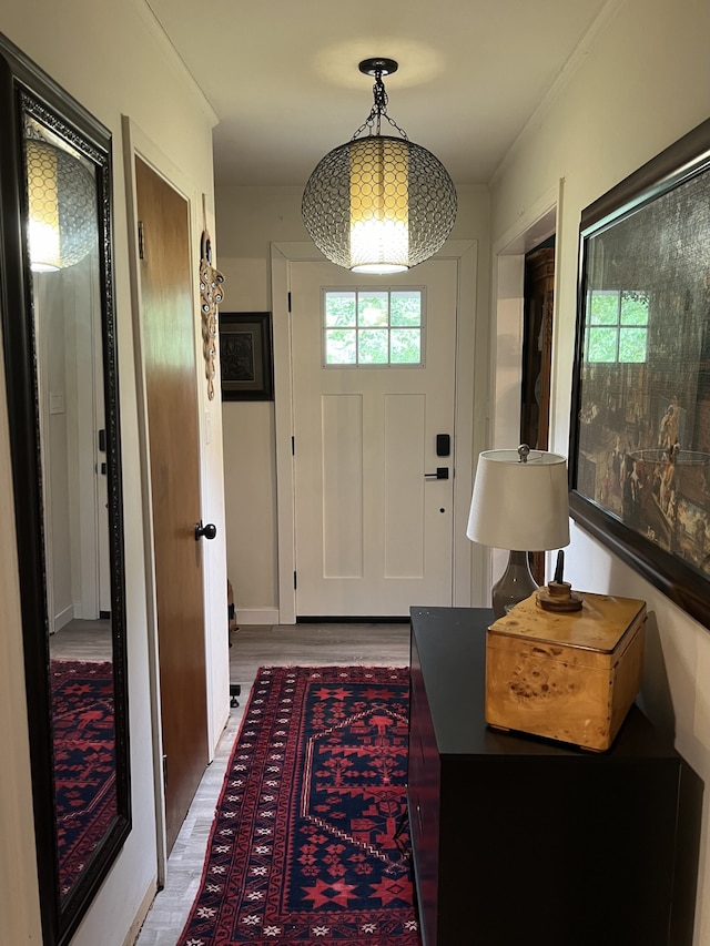 doorway to outside with hardwood / wood-style floors