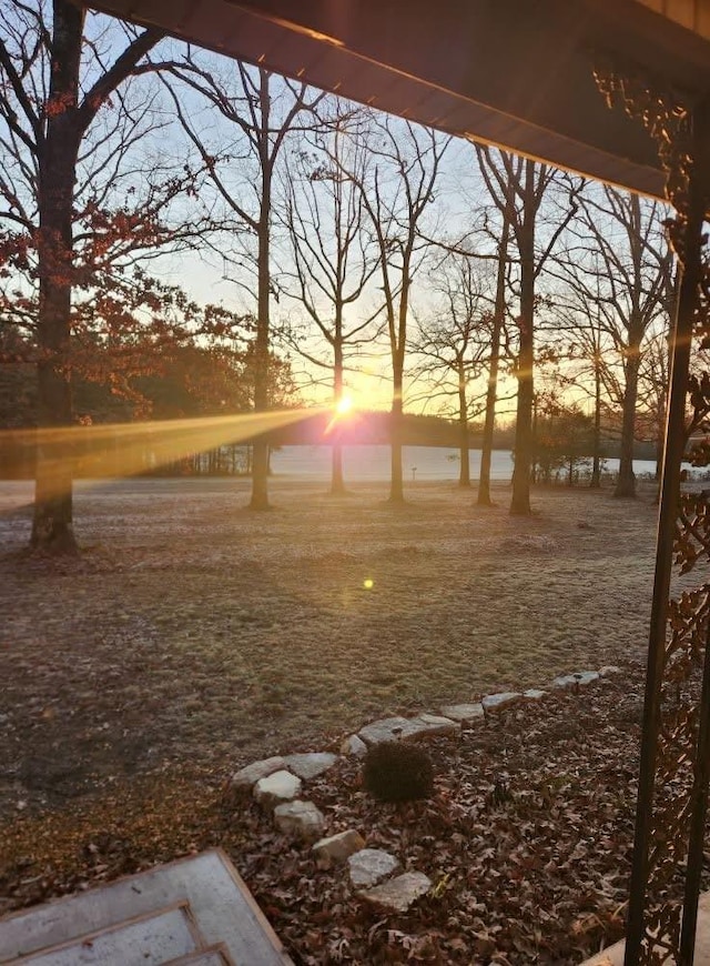 yard at dusk with a water view