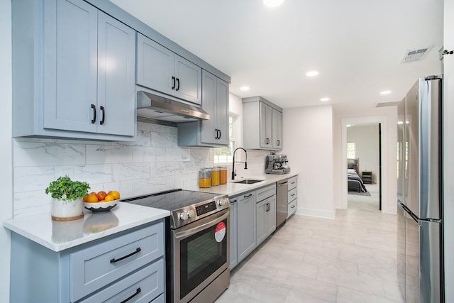 kitchen featuring appliances with stainless steel finishes, backsplash, sink, and a wealth of natural light