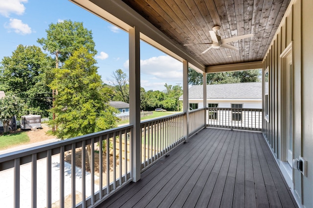 wooden deck with ceiling fan