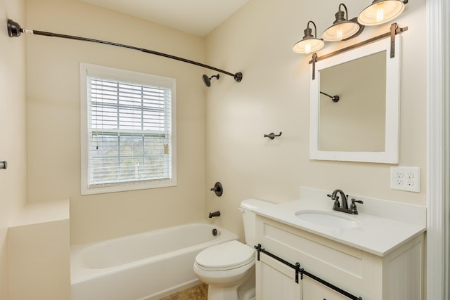 full bathroom featuring vanity, toilet, and shower / washtub combination