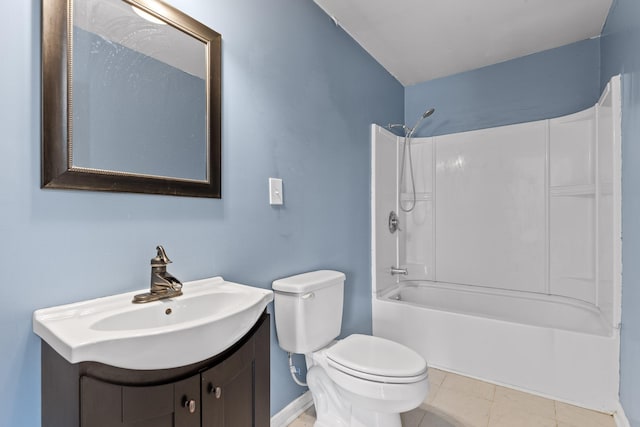 full bathroom featuring tile patterned floors, shower / bath combination, vanity, and toilet