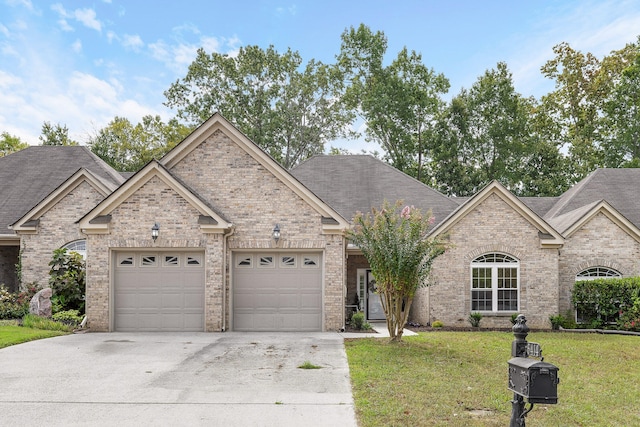 view of front of home featuring a garage and a front lawn