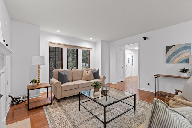 living room with light hardwood / wood-style flooring