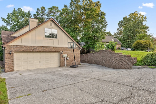 exterior space with a garage