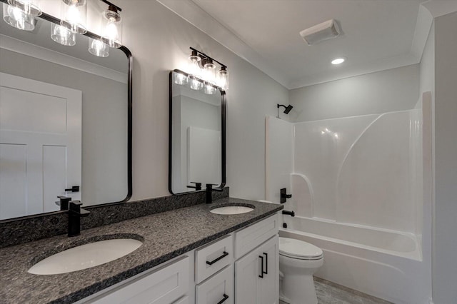 105 Arthur Ln, Cleveland, TN 37312 - bathroom with toilet, double vanity, bathing tub / shower combination, and crown molding