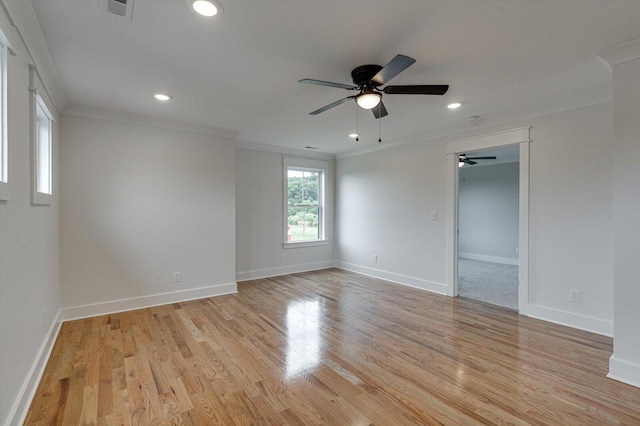 105 Arthur Ln, Cleveland, TN 37312 - empty room featuring a ceiling fan, ornamental molding, light wood-style flooring, recessed lighting, and baseboards