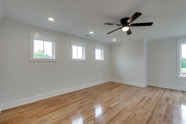 105 Arthur Ln, Cleveland, TN 37312 - spare room featuring crown molding, baseboards, light wood-type flooring, ceiling fan, and recessed lighting
