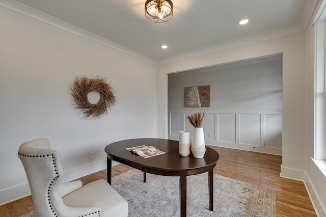 105 Arthur Ln, Cleveland, TN 37312 - living area with ornamental molding, light wood finished floors, recessed lighting, a decorative wall, and baseboards