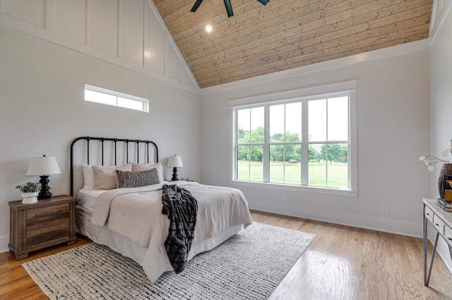 105 Arthur Ln, Cleveland, TN 37312 - bedroom with wood ceiling, high vaulted ceiling, multiple windows, baseboards, and light wood-style floors