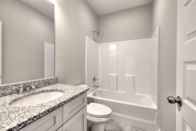 full bathroom with shower / bathing tub combination, tile patterned flooring, vanity, and toilet