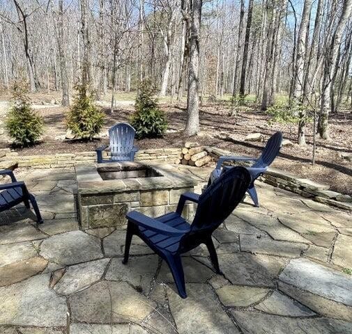 view of patio / terrace with a fire pit