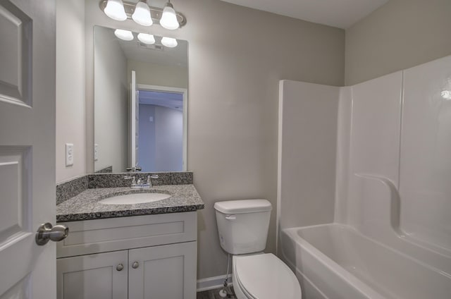 full bathroom with vanity, toilet, and shower / bathtub combination