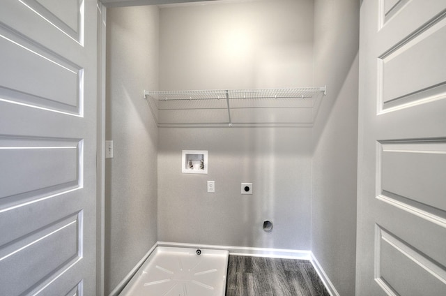 laundry room with hookup for a washing machine, wood-type flooring, and hookup for an electric dryer