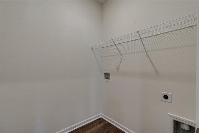 laundry area with hardwood / wood-style flooring, electric dryer hookup, and hookup for a washing machine